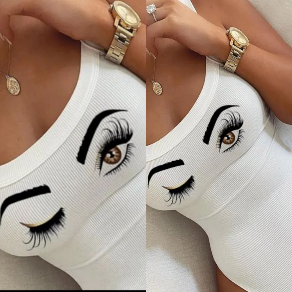 Kadın Kolsuz Göz Baskılı Kaşkorse Bodysuit