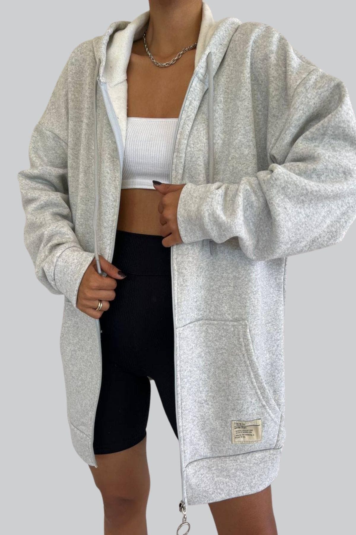 Fermuarlı Kalın Sweatshirt Gri