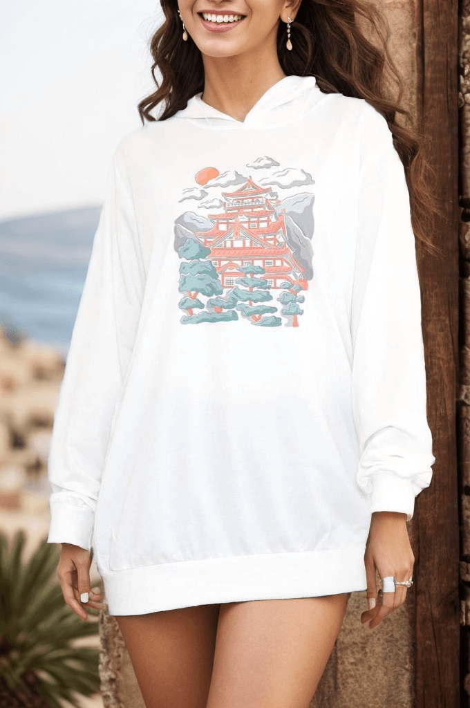 Kapşonlu Baskılı Sweat Beyaz