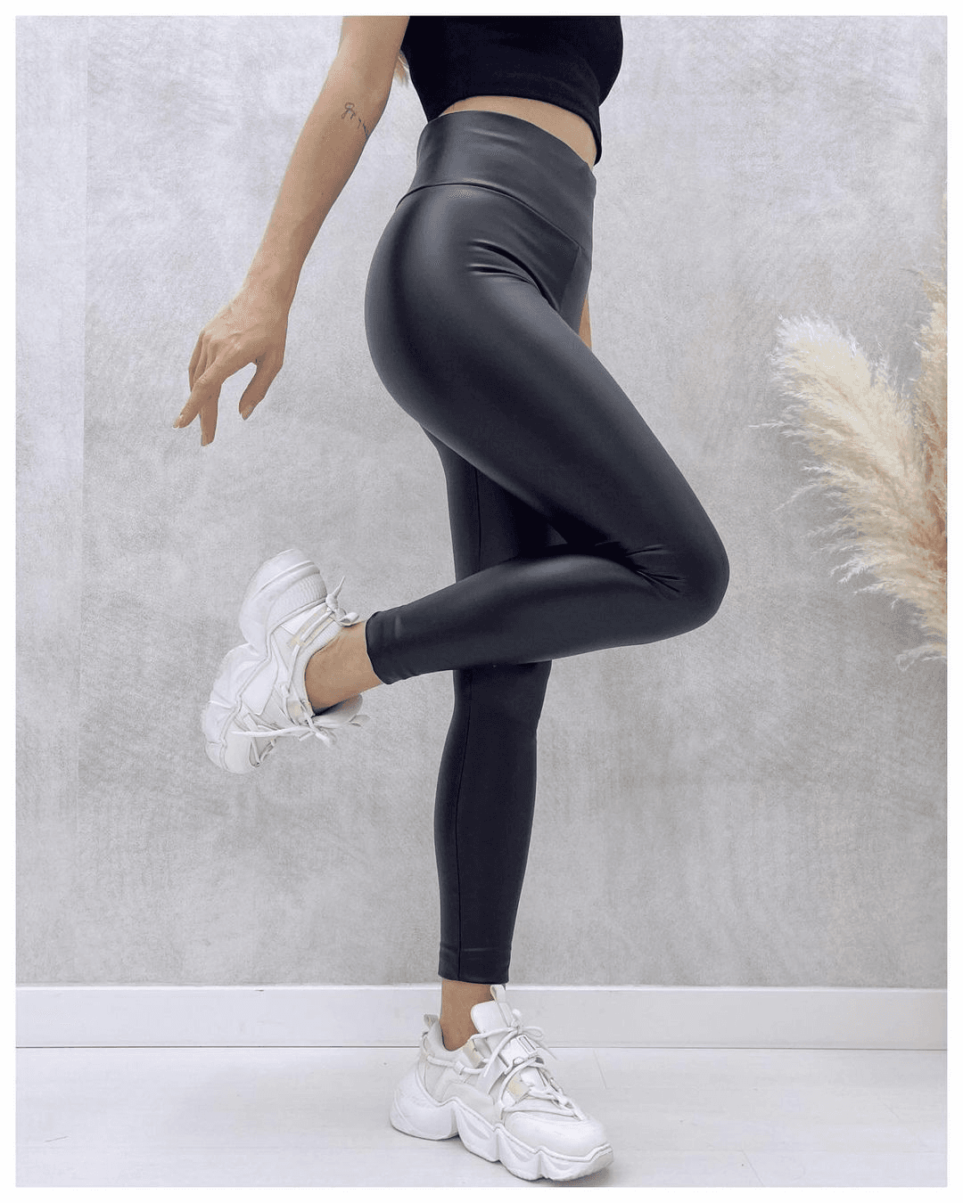 Yüksek Bel Şardonlu Deri Tayt 90cm