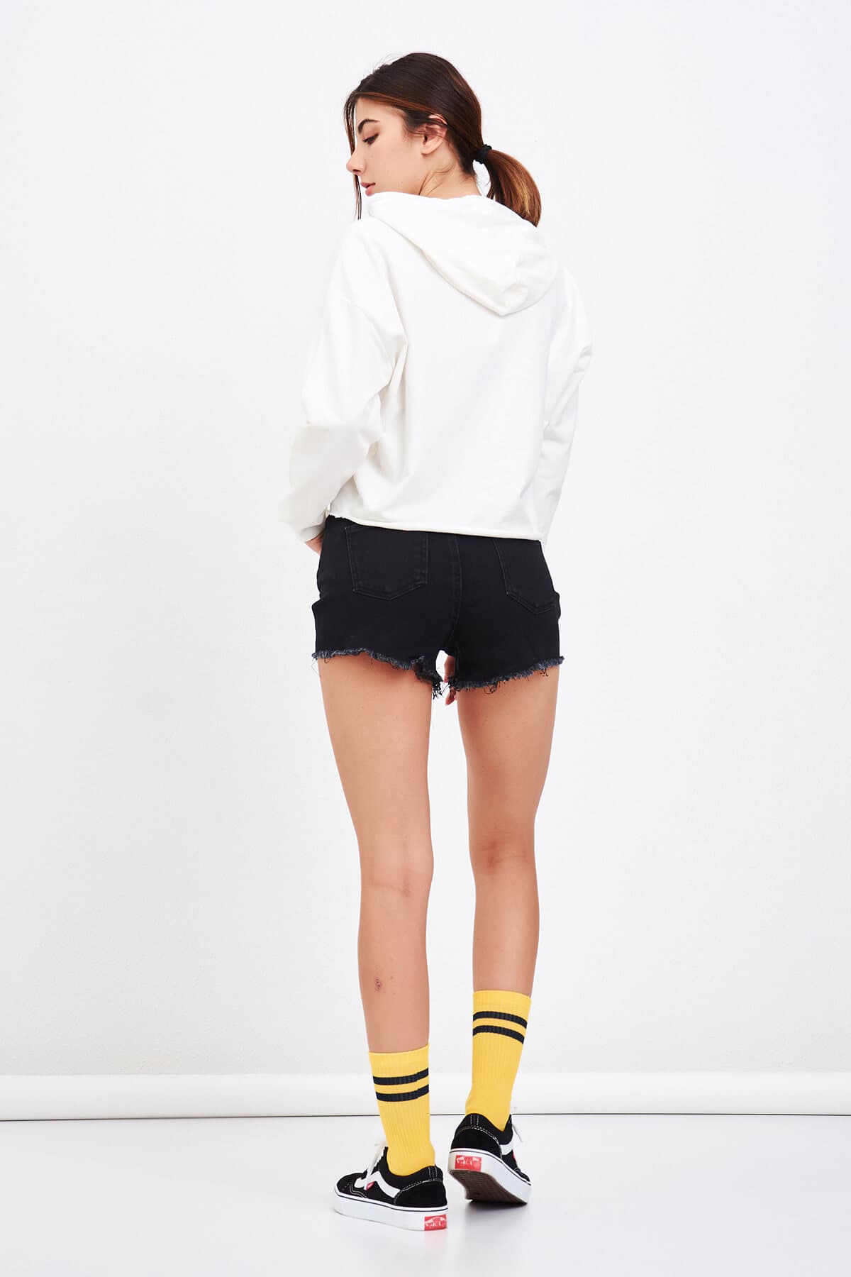 Baskılı Kısa Sweatshirt Beyaz
