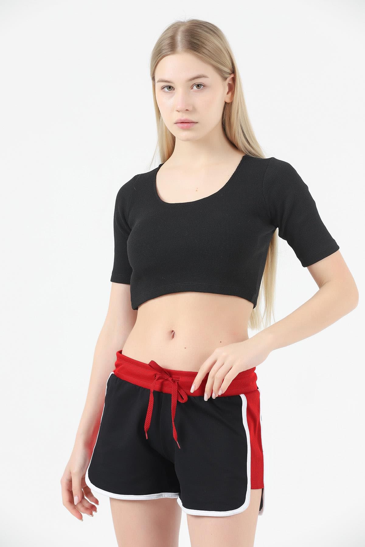 Biyeli Bağcıklı Mini Spor Şort Lacivert