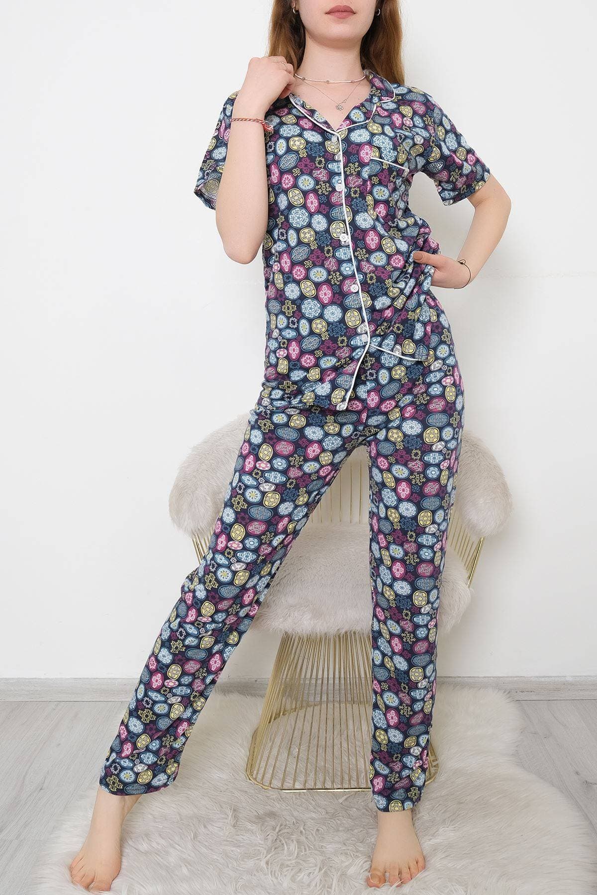 Düğmeli Pijama Takımı Laciyeşil
