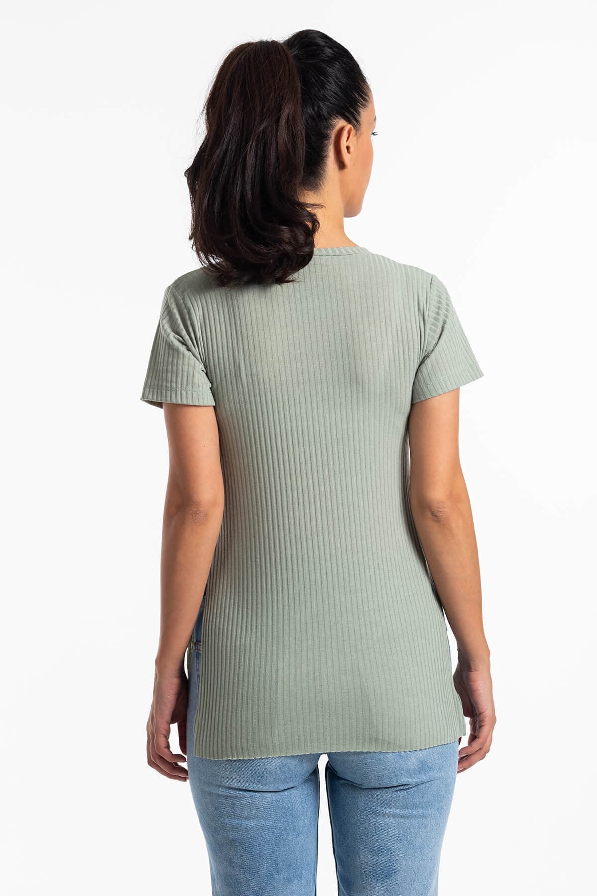 Yırtmaçlı Kaşkorse T-Shirt Haki
