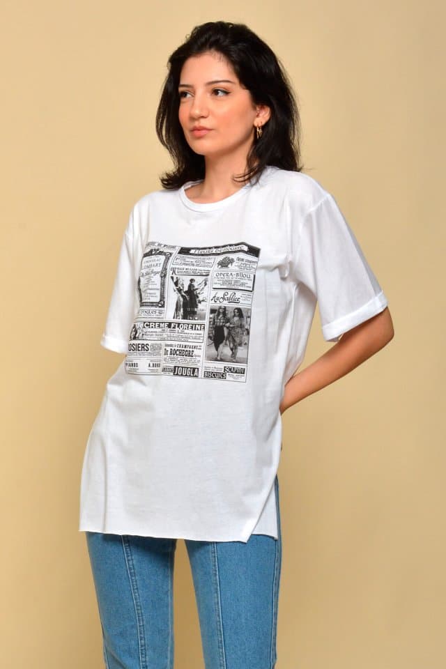 Yırtmaçlı Salaş T-Shirt Beyaz