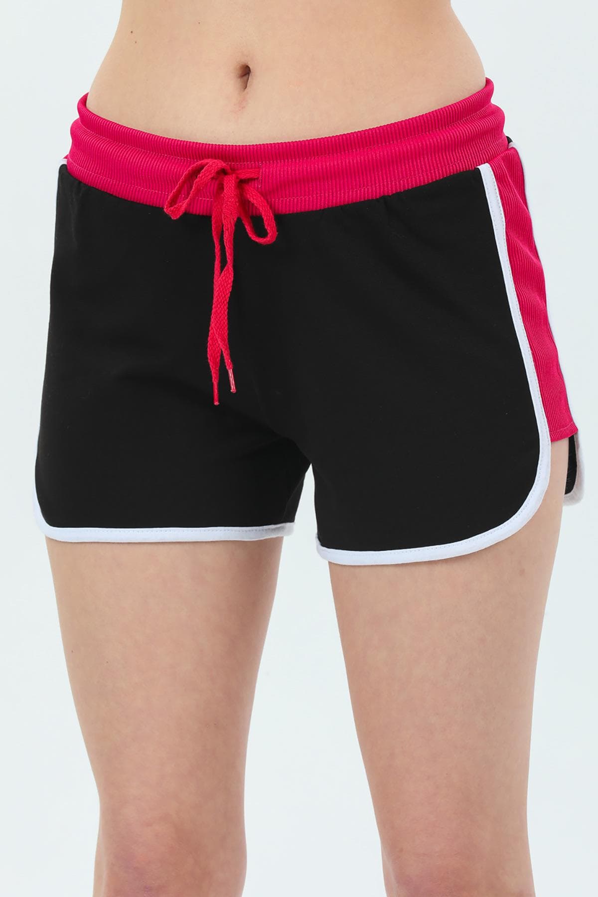 Biyeli Bağcıklı Mini Spor Şort Fuşya