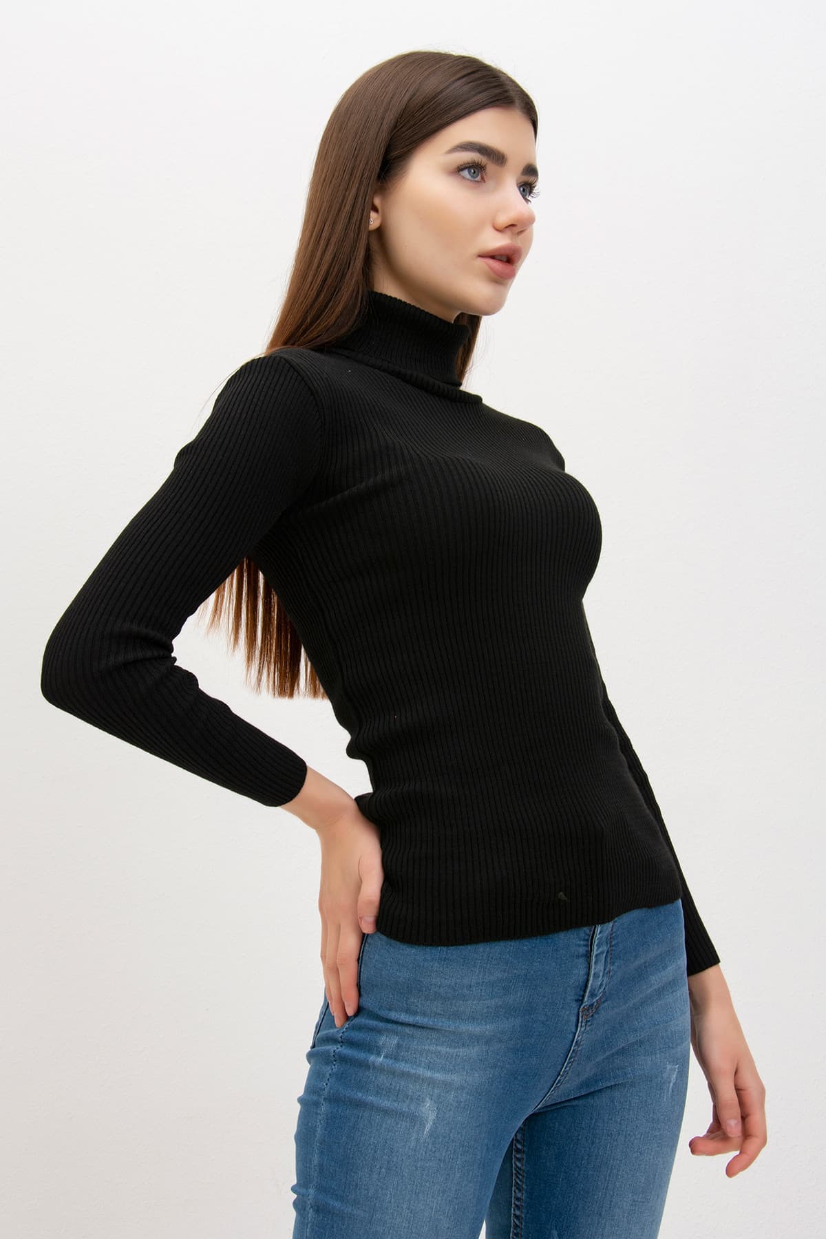 Balıkçı Yaka Basic Triko Siyah