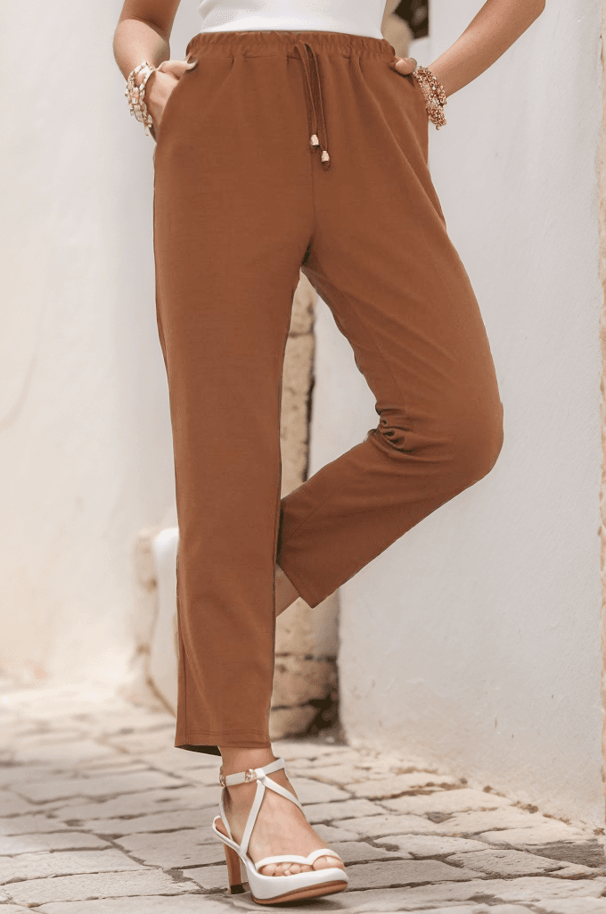 Beli Lastikli Pantolon Kahve