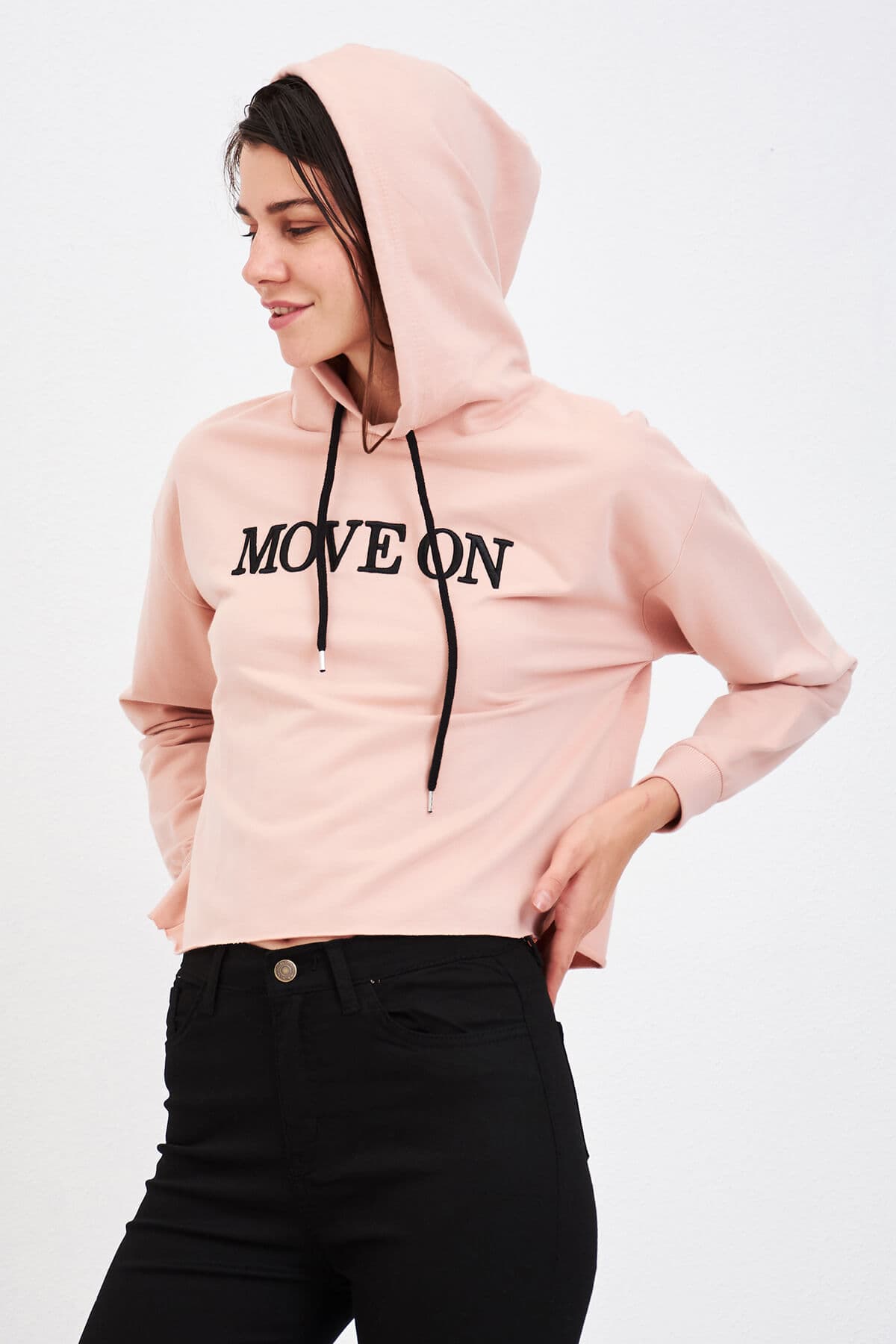 Nakışlı Sweatshirt Pudra