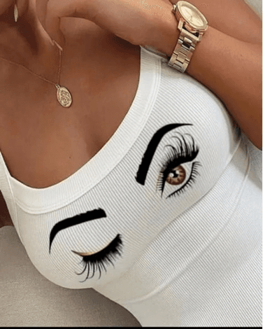 Kadın Kolsuz Göz Baskılı Kaşkorse Bodysuit