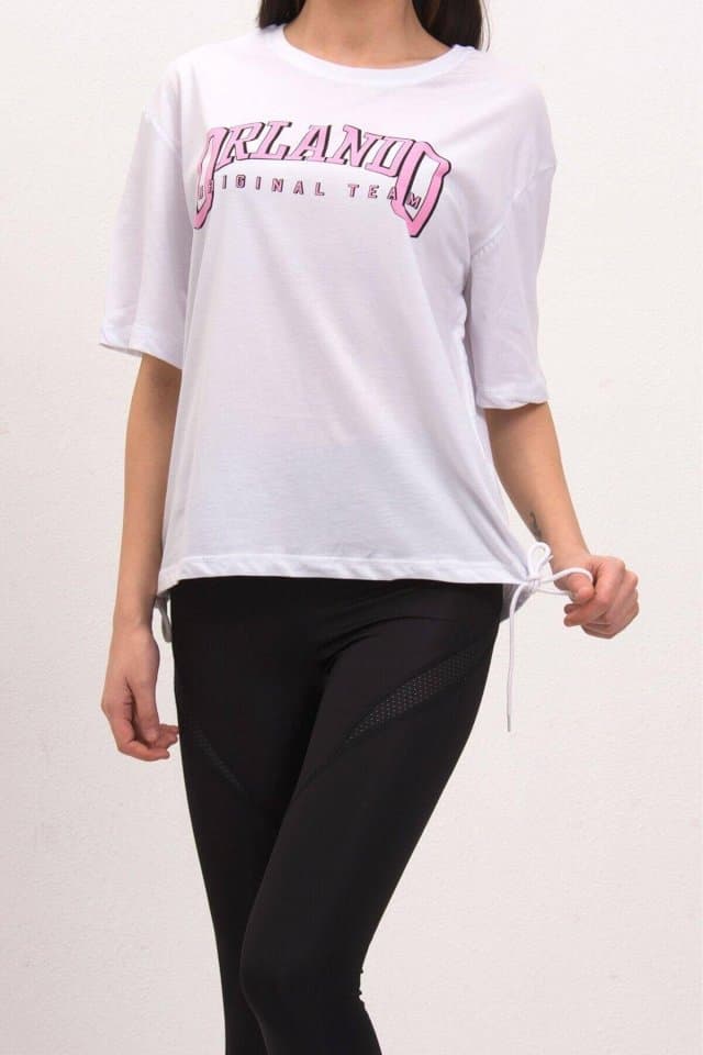 Orlando Yandan Büzgülü Beyaz T-Shirt