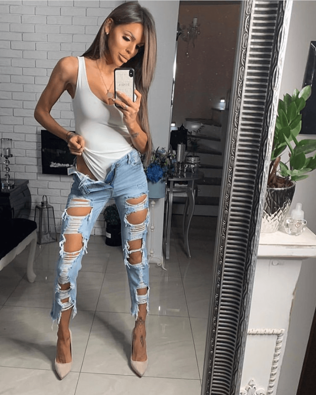 Özel Tasarım Yırtık Detay Kot Pantolon 90cm32bel40cm