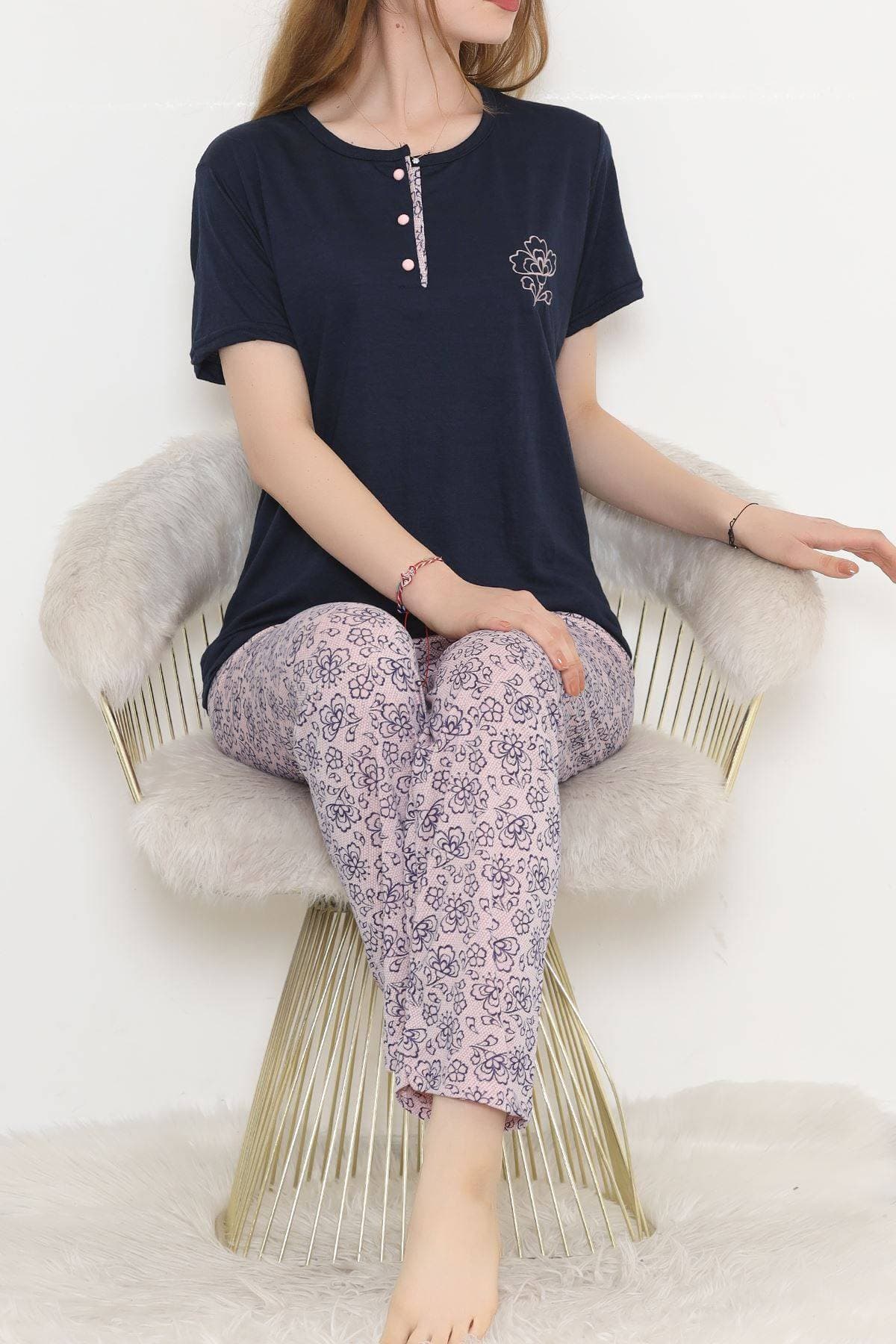 Desenli Pijama Takımı Lacipembe