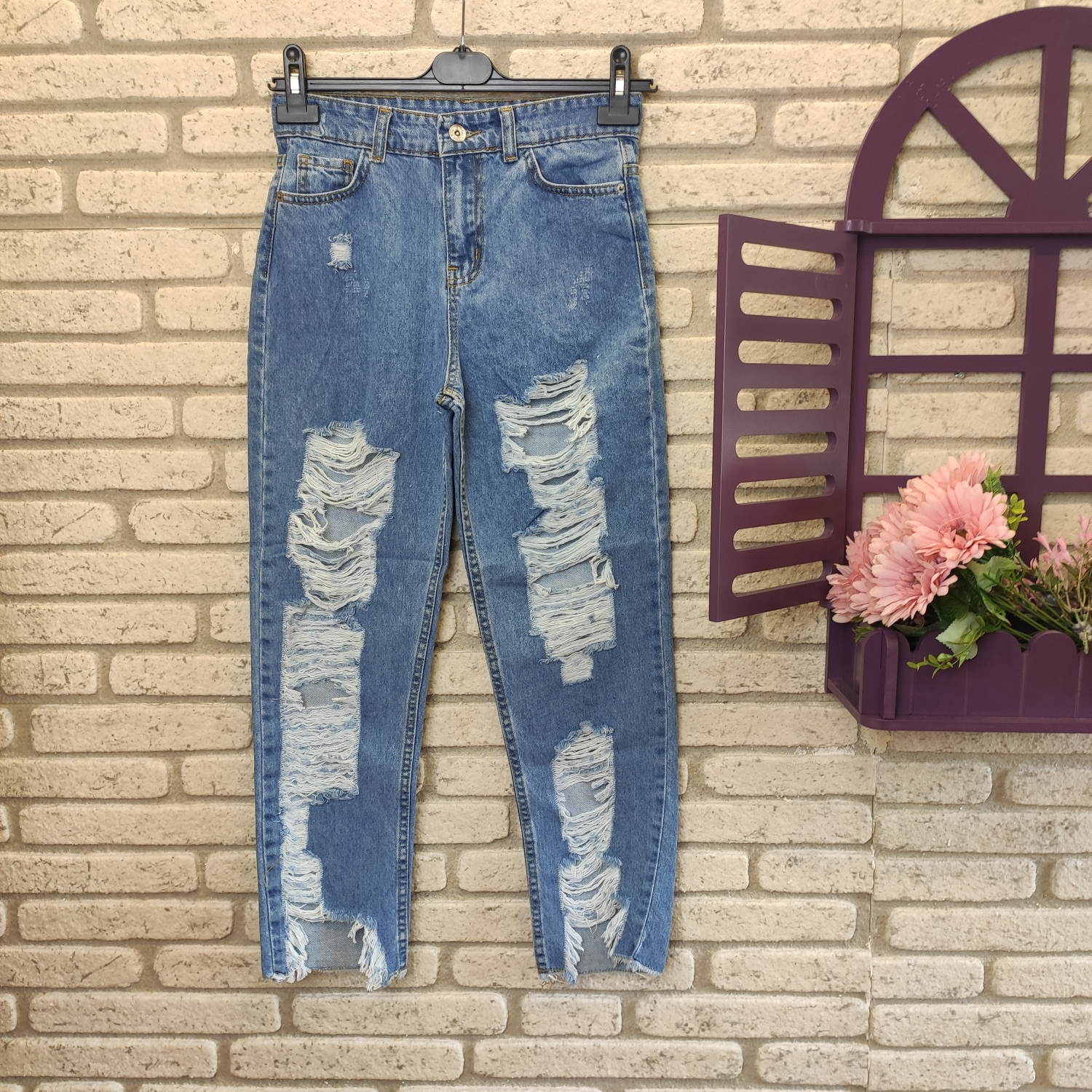 Özel Tasarım Yırtık Detay Kot Pantolon 90cm32bel40cm