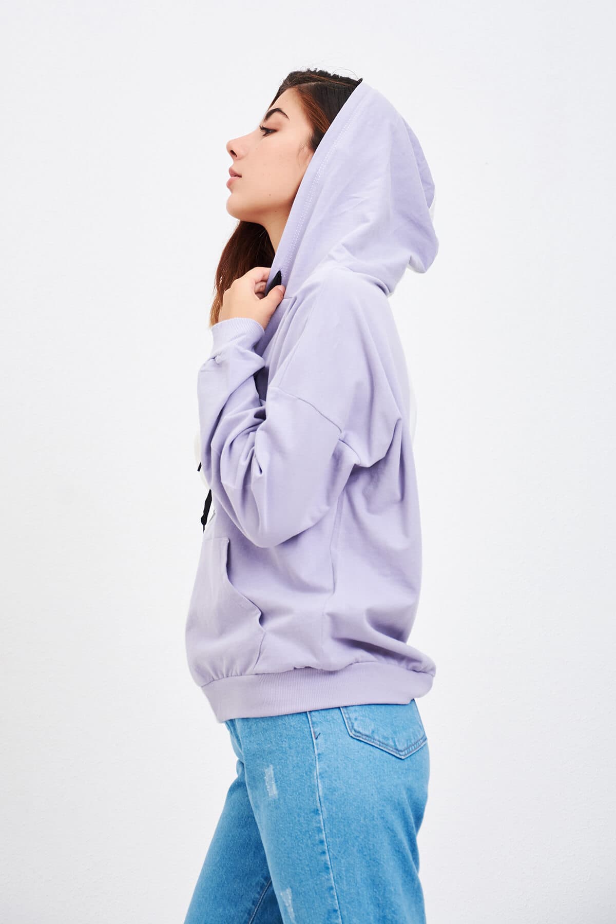Çift Renk Baskılı Sweatshirt Lila