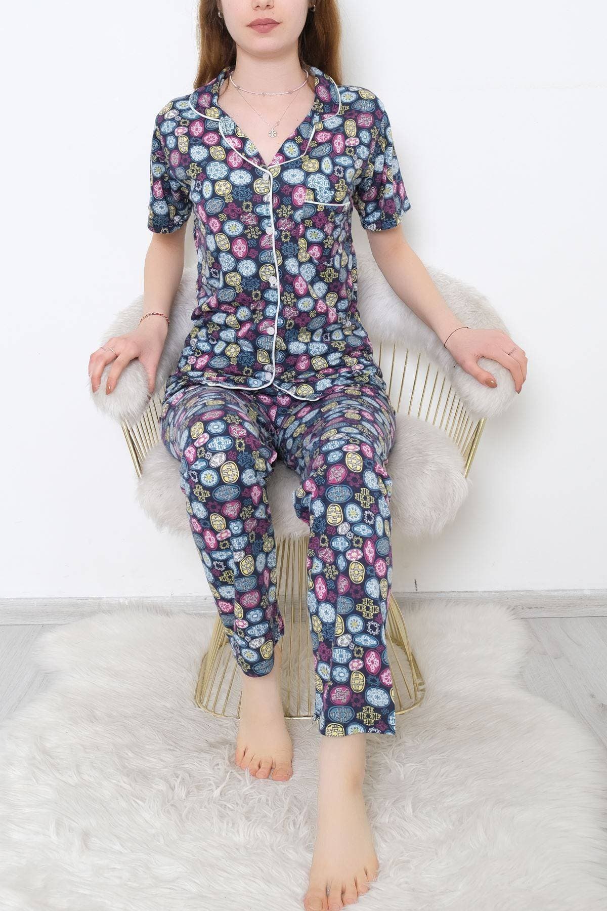 Düğmeli Pijama Takımı Laciyeşil