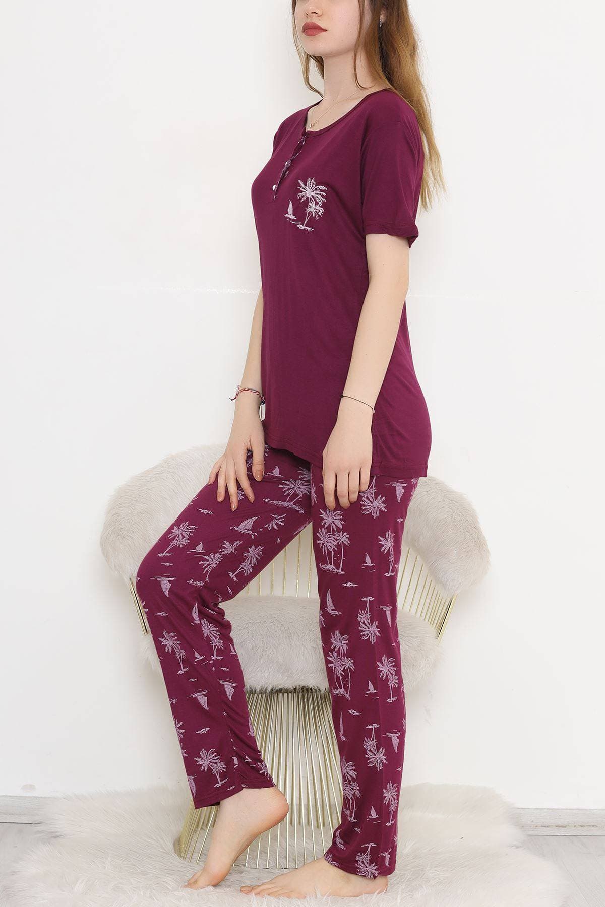 Desenli Pijama Takımı Mor