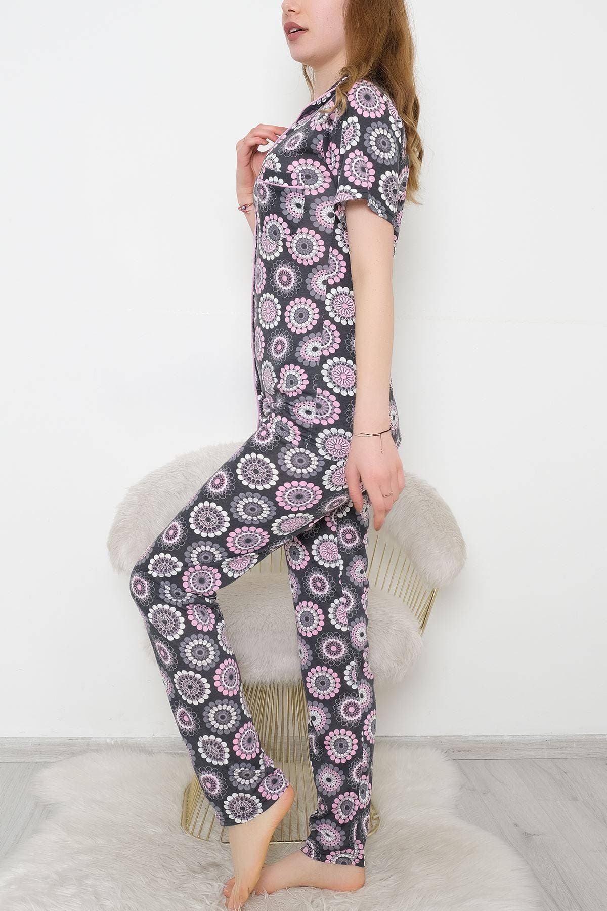 Düğmeli Pijama Takımı Fümepembe