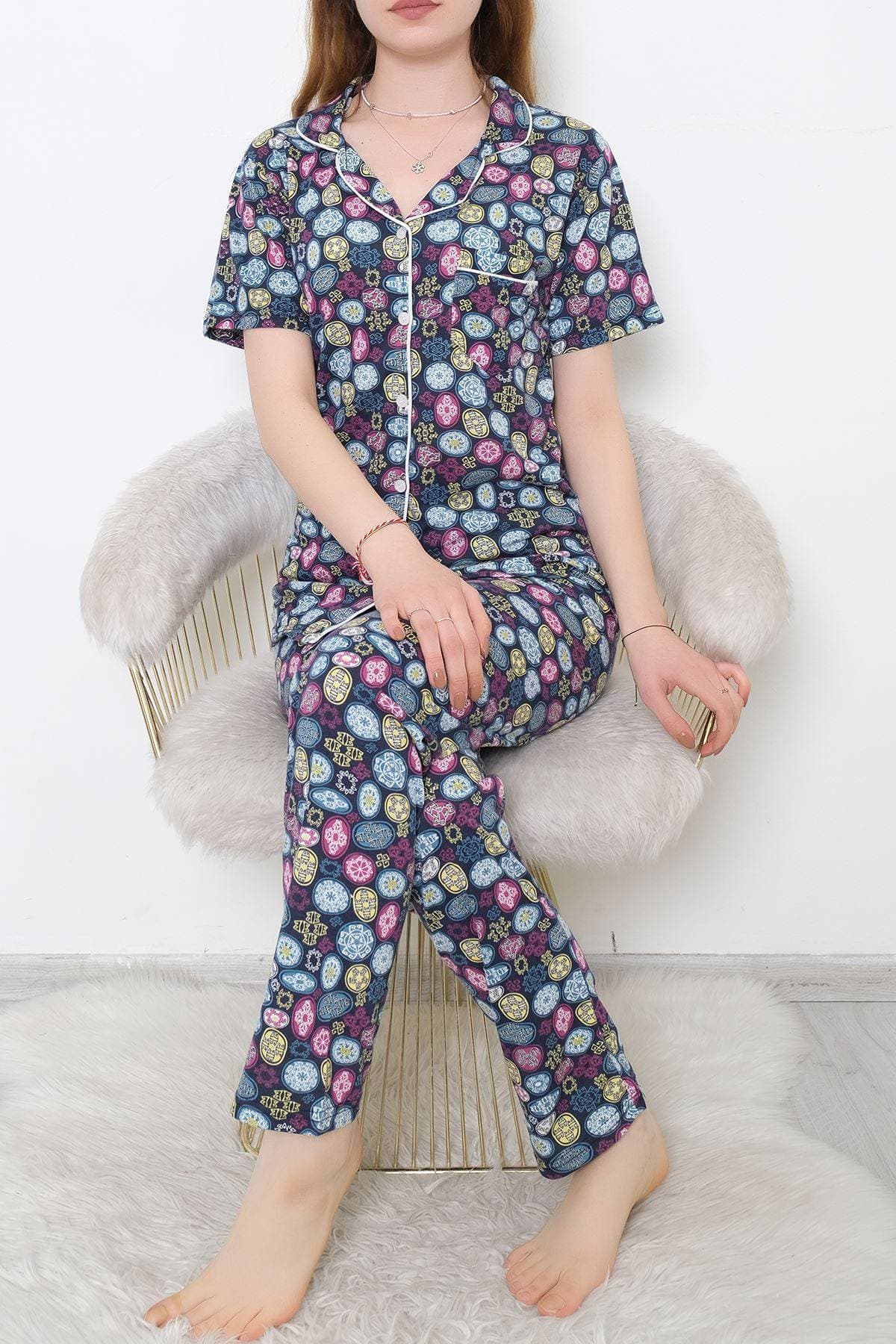 Düğmeli Pijama Takımı Laciyeşil