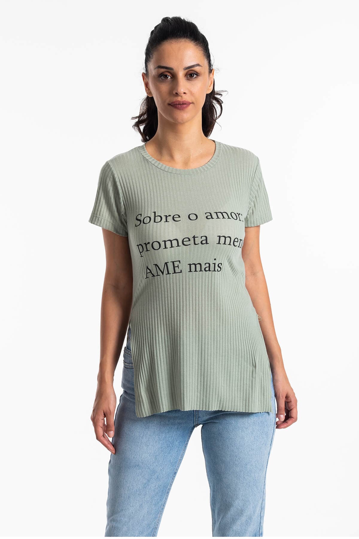 Yırtmaçlı Kaşkorse T-Shirt Haki