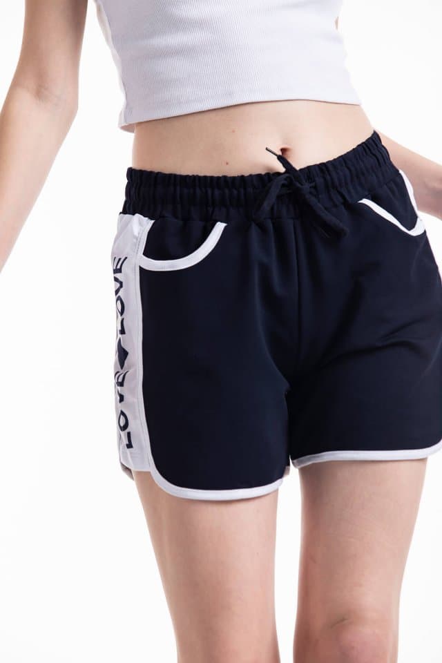 Yazı Detaylı Penye Lacivert Şort