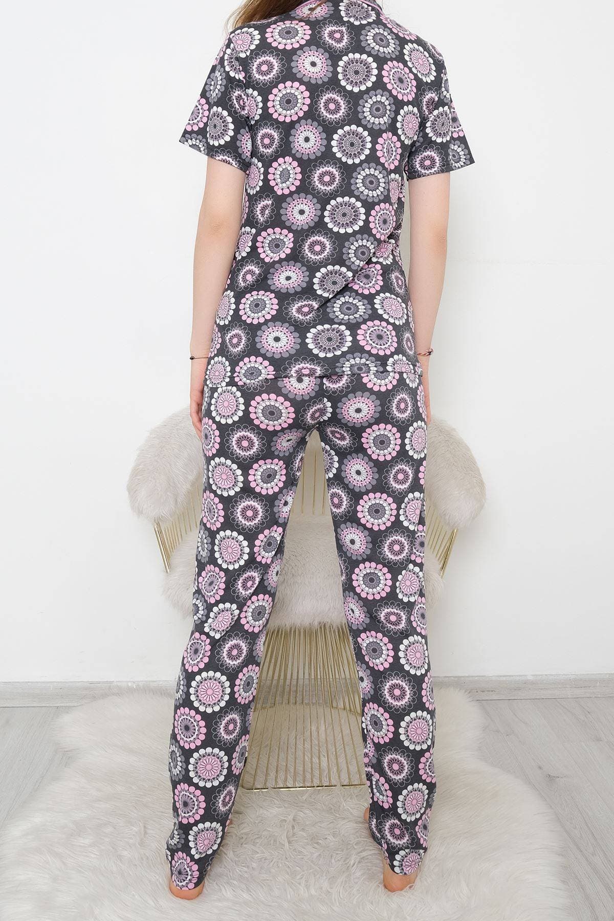 Düğmeli Pijama Takımı Fümepembe