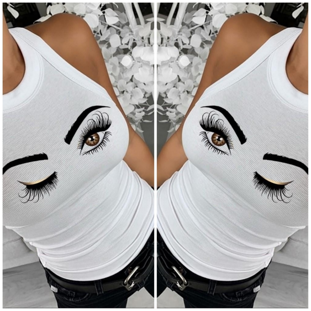 Kadın Kolsuz Göz Baskılı Kaşkorse Bluz