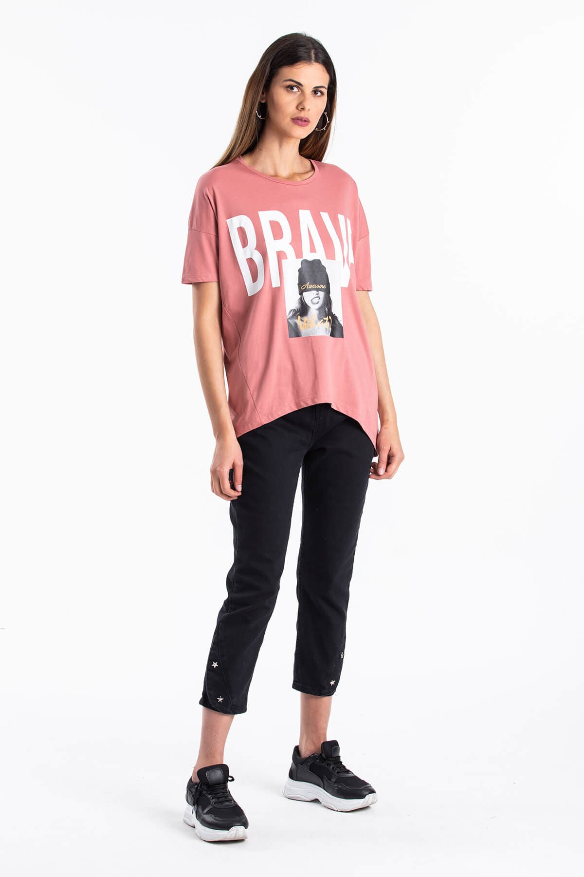 Baskılı Pembe T-Shirt