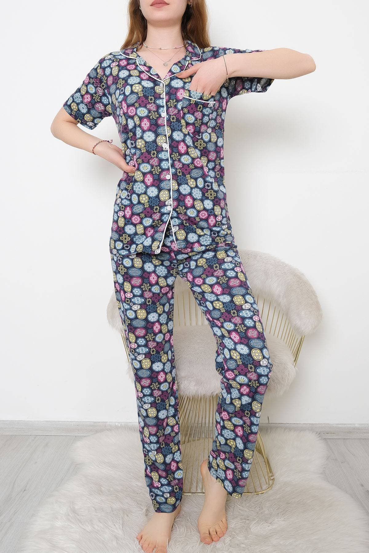 Düğmeli Pijama Takımı Laciyeşil