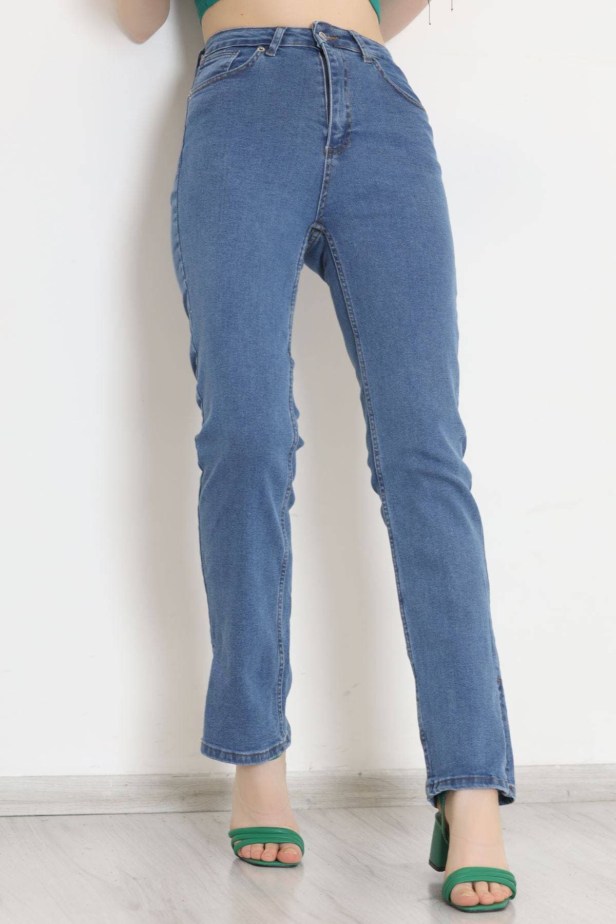 Paça Yırtmaçlı Kot Pantolon Mavi