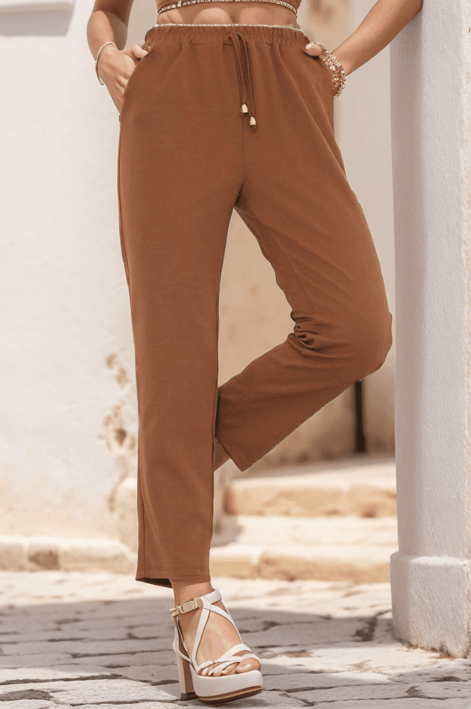 Beli Lastikli Pantolon Kahve
