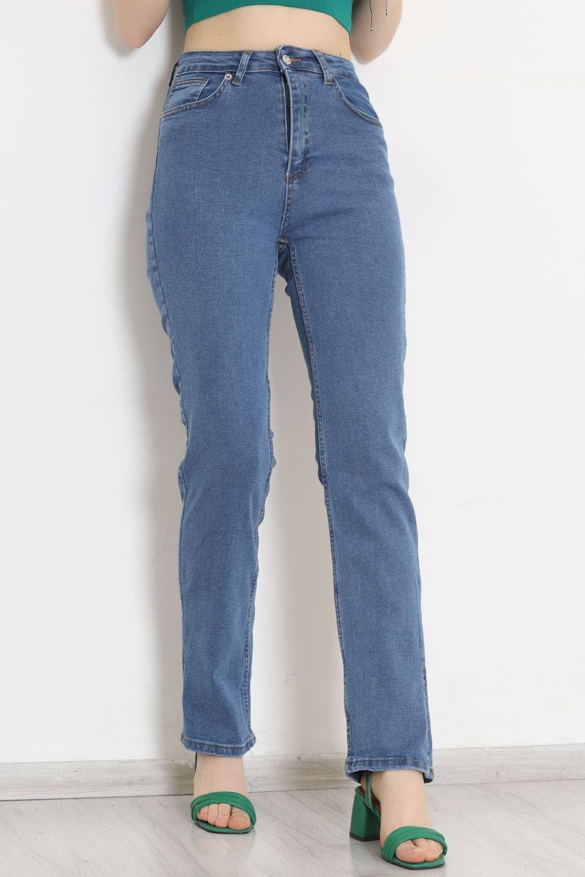 Paça Yırtmaçlı Kot Pantolon Mavi