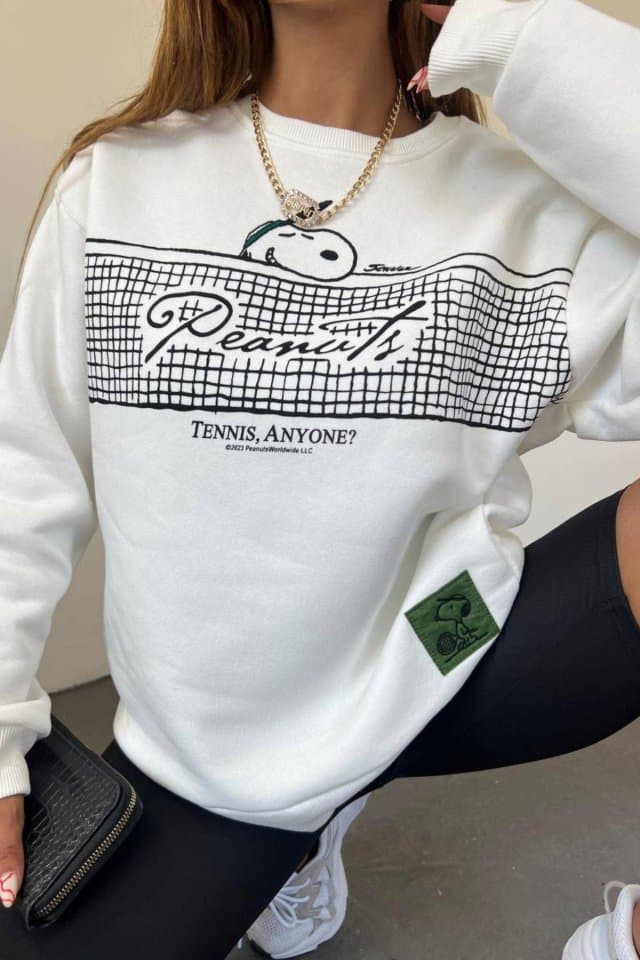 Snoopy Baskılı Şardonlu Sweat Beyaz
