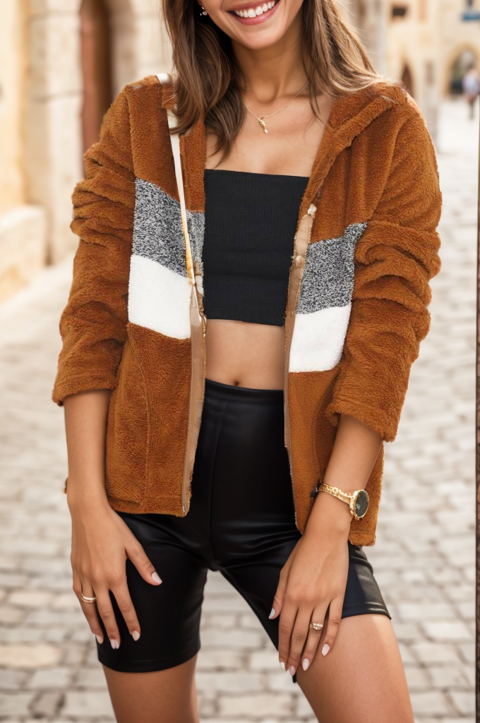 Parçalı Peluş Mont Taba