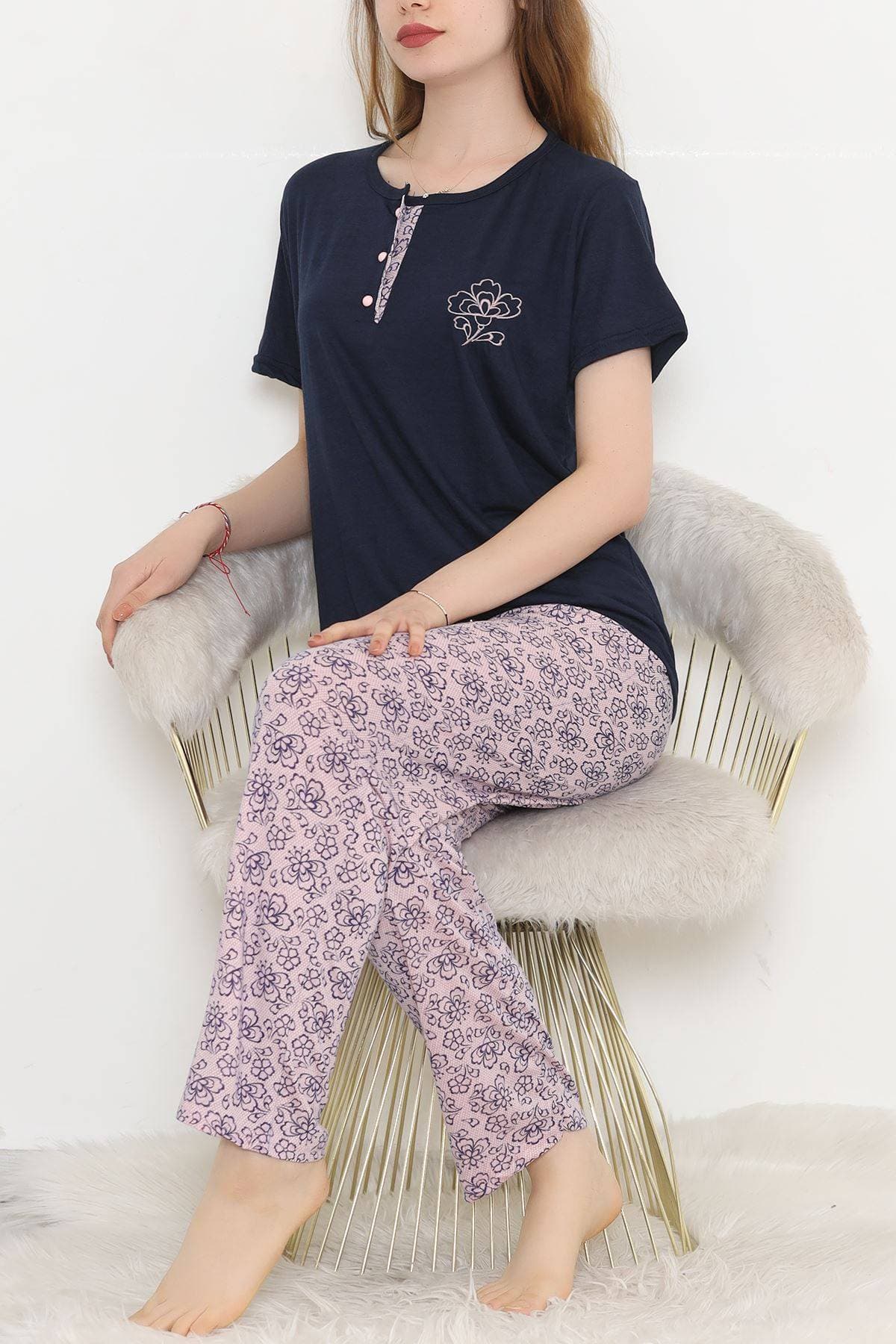 Desenli Pijama Takımı Lacipembe