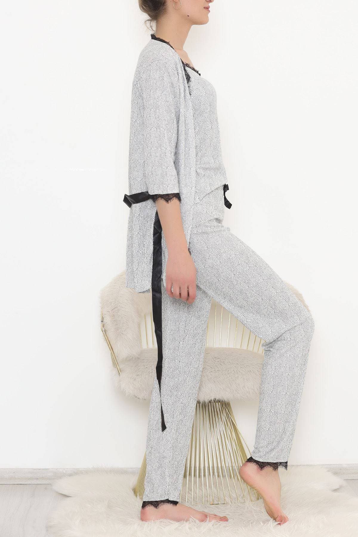 Desenli Lü Pijama Takımı Beyazpuanlı