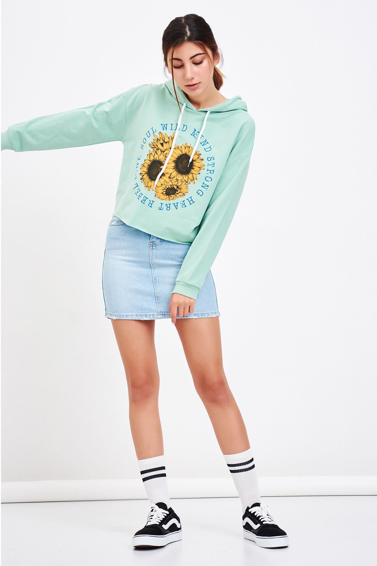 Baskılı Kısa Sweatshirt Mint