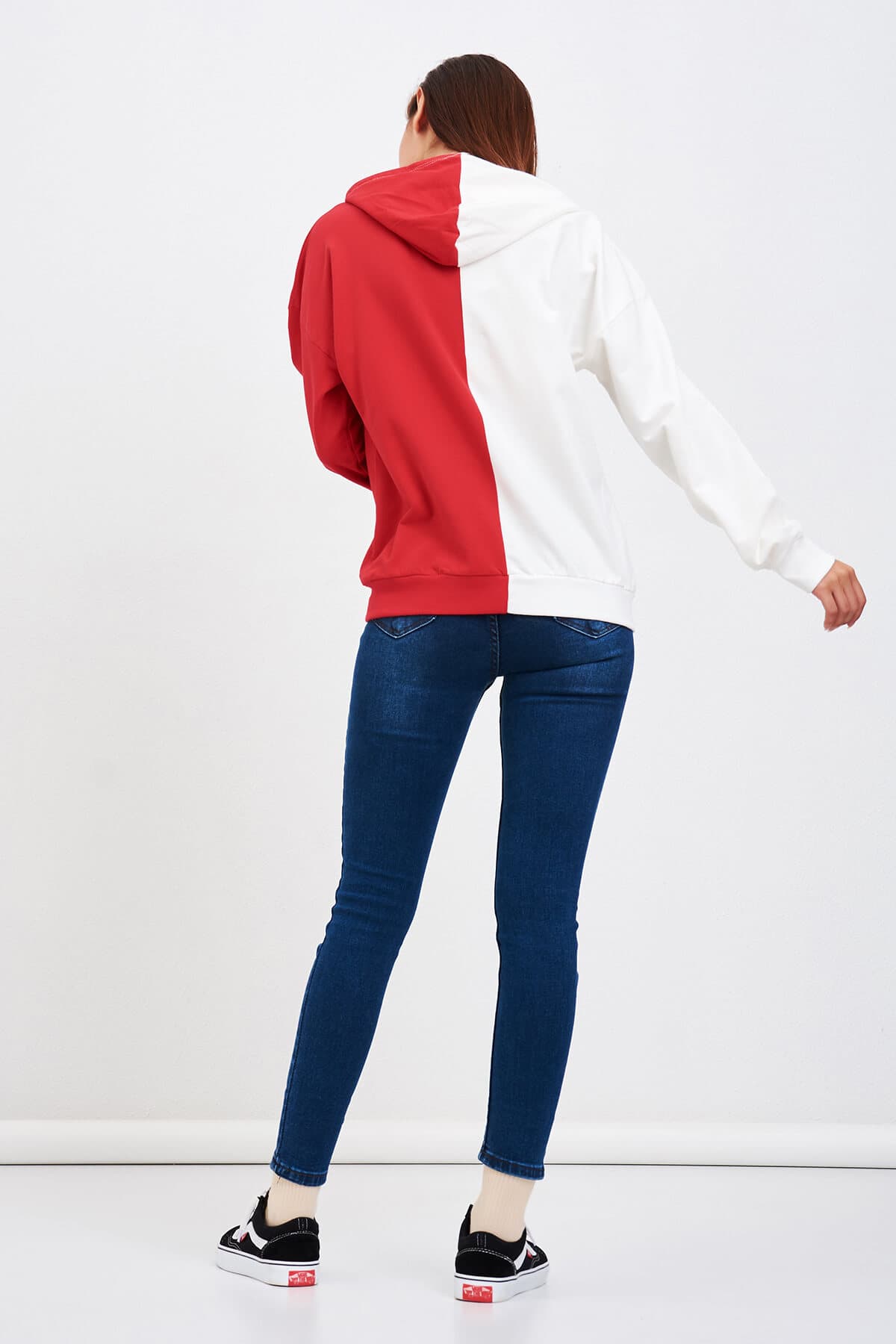 Çift Renk Baskılı Sweatshirt Kırmızı