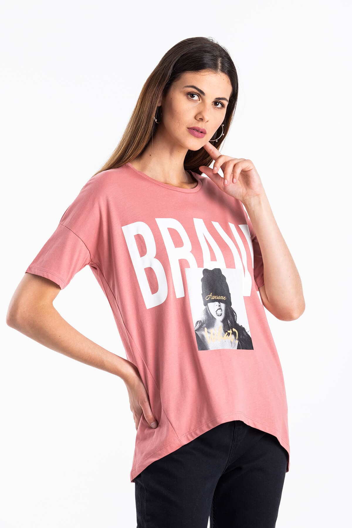 Baskılı Pembe T-Shirt