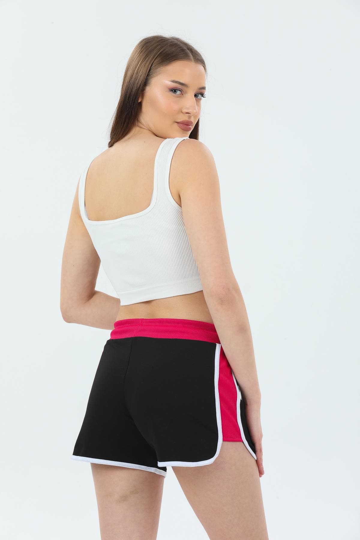 Biyeli Bağcıklı Mini Spor Şort Fuşya