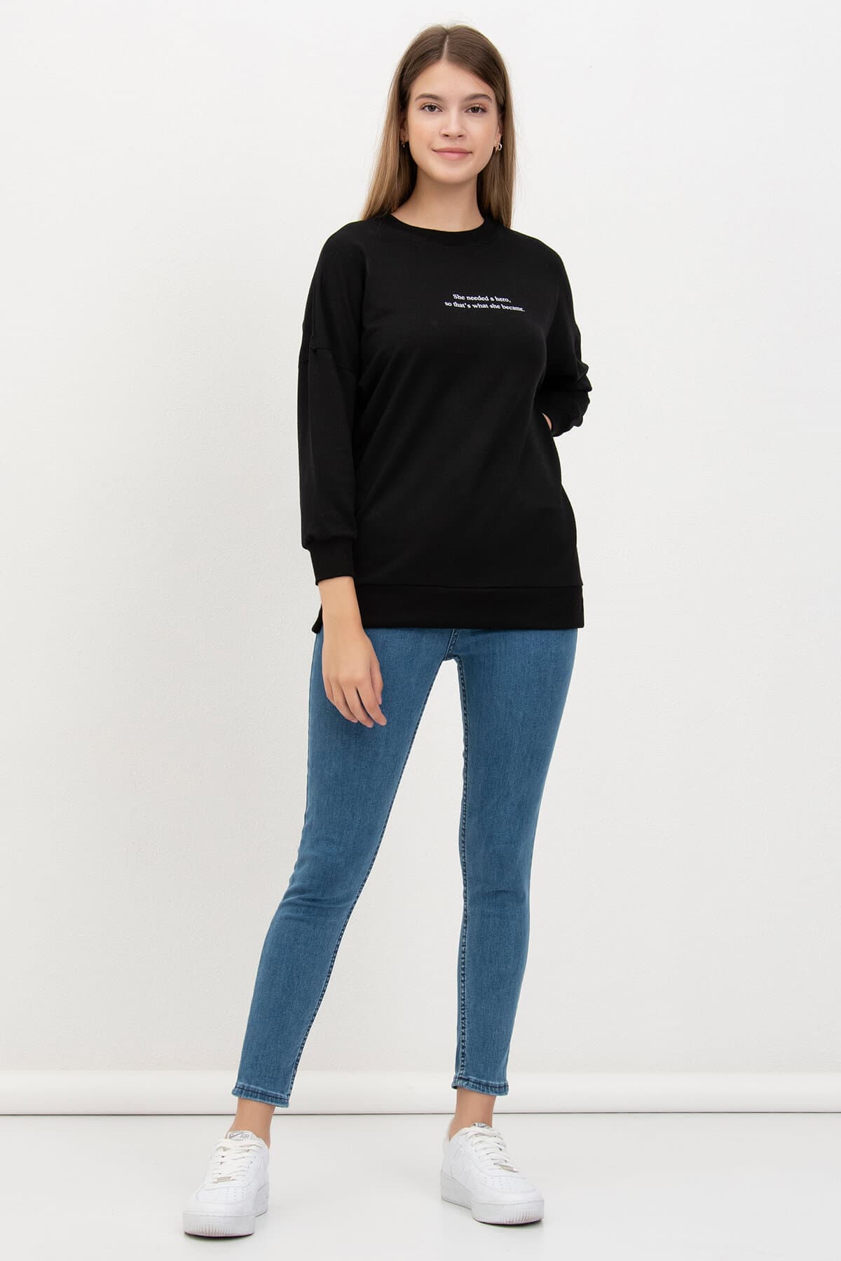 Yazı Baskılı Sweat Siyah