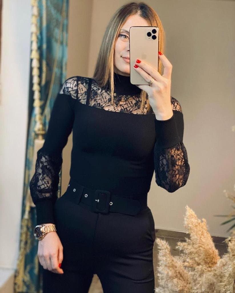 Kadın Tül Detaylı Kaşkorse Kumaş Bluz